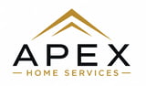 Apex Home Services logo with gold roof icon and black text